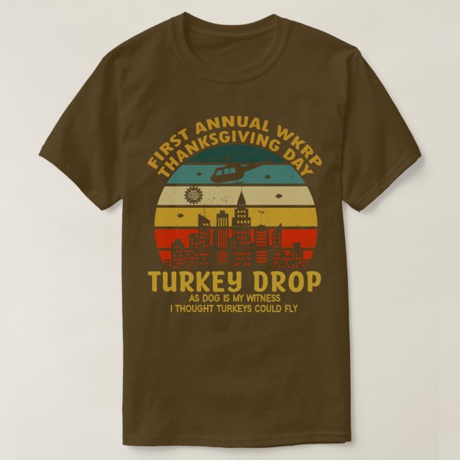 First Annual Wkrp Thanksgiving Day Turkey Drop Vin T-Shirt (Design Front)