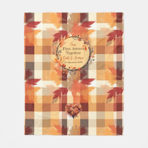 First Autumn: Fall Wreath and Plaid Name & Date Fleece Blanket