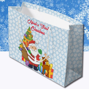 First Baby Boy's Christmas Cute Santa Claus Large Gift Bag