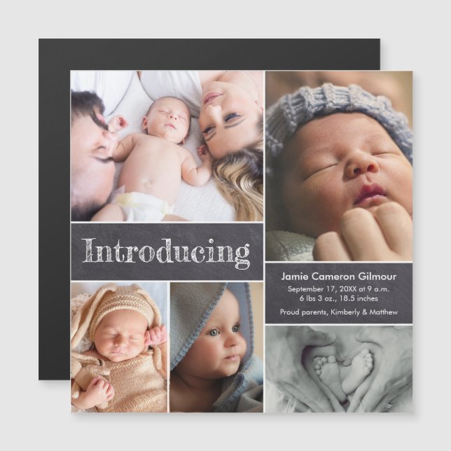 First baby photo collage Introducing baby birth Magnetic Invitation (Front/Back)