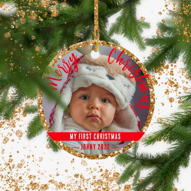 First baby's Christmas gold glitter  Ceramic Tree Decoration (Creator Uploaded)