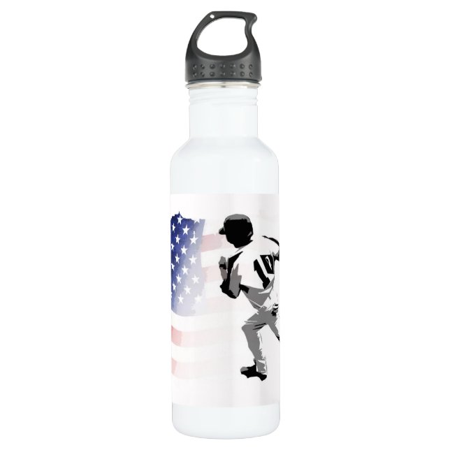 First Base Run- Baseball Player and USA Flag  710 Ml Water Bottle (Front)