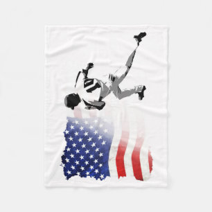 First Base Run- Baseball Player and USA Flag    Fleece Blanket
