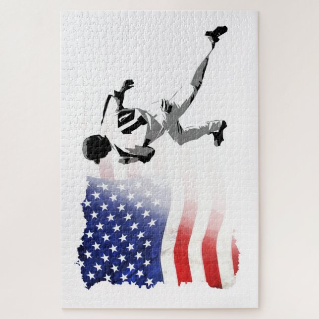 First Base Run - Baseball Player and USA Flag  Jigsaw Puzzle (Vertical)