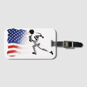 First Base Run- Baseball Player and USA Flag  Luggage Tag