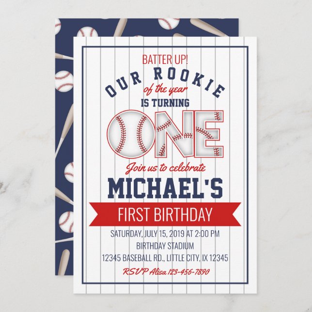 First Baseball Birthday Invitation (Front/Back)