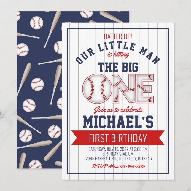 First Baseball Birthday Invitation (Front/Back)