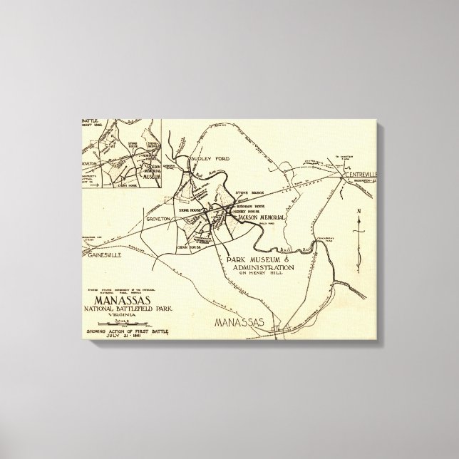 First Battle of Bull Run - Civil War Panoramic 2 Canvas Print (Front)