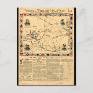 First Battle of Bull Run Map July 21 1861 Postcard