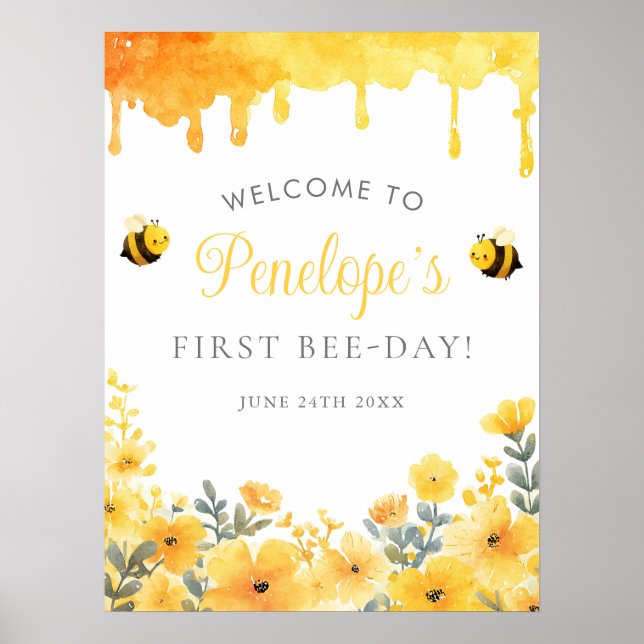 First Bee Day 1st Birthday Welcome Sign (Front)