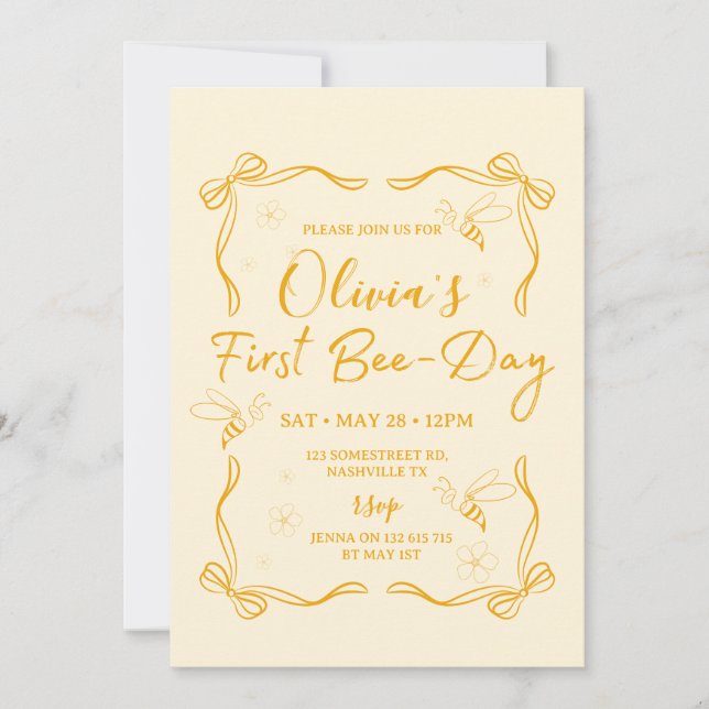 First Bee-day  Birthday Invitation  (Front)