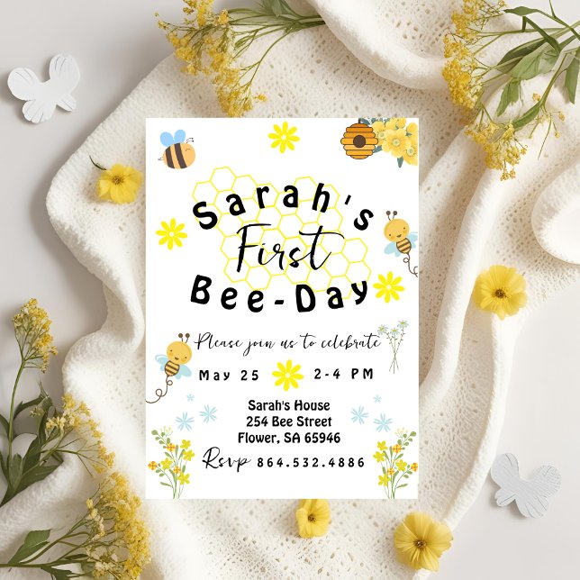 First Bee Day birthday Invitation (Creator Uploaded)
