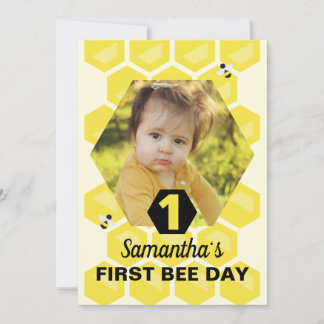 First Bee Day Birthday Invitation Honeycomb Design