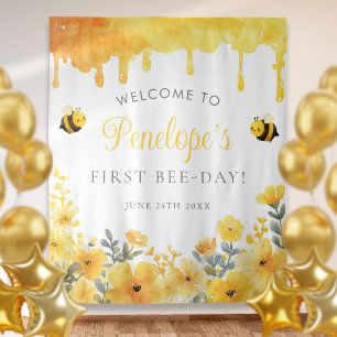 First Bee Day Birthday Photo Backdrop Tapestry