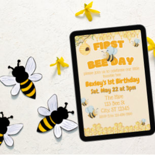 First Bee Day, Bumble Bee 1st Birthday Invitation