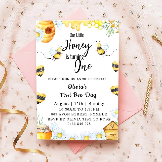 First Bee Day Our Little Honey is ONE Bee  Invitation (Creator Uploaded)