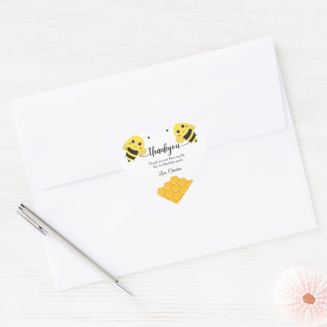 First Bee day,  simple thank you Heart Sticker (Envelope)