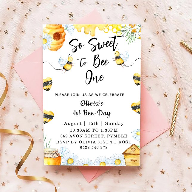 First Bee Day So Sweet To Bee One Bee  Invitation (Creator Uploaded)