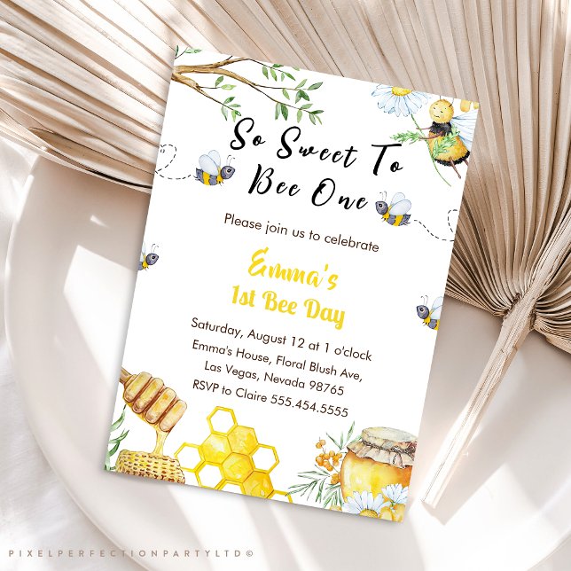 First Bee Day So Sweet To Bee One Birthday Party Invitation (Creator Uploaded)