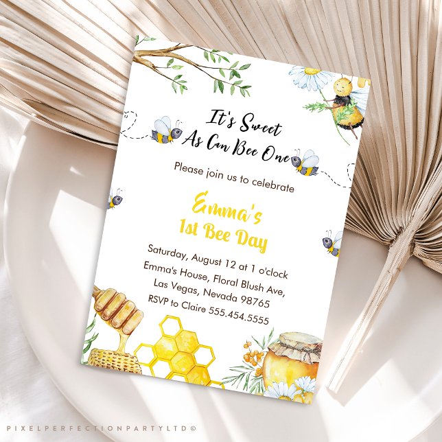 First Bee Day So Sweet To Bee One Birthday Party Invitation (Creator Uploaded)