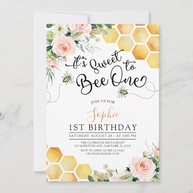 First Bee-Day Sweet to Bee One 1st Birthday Invitation (Front)