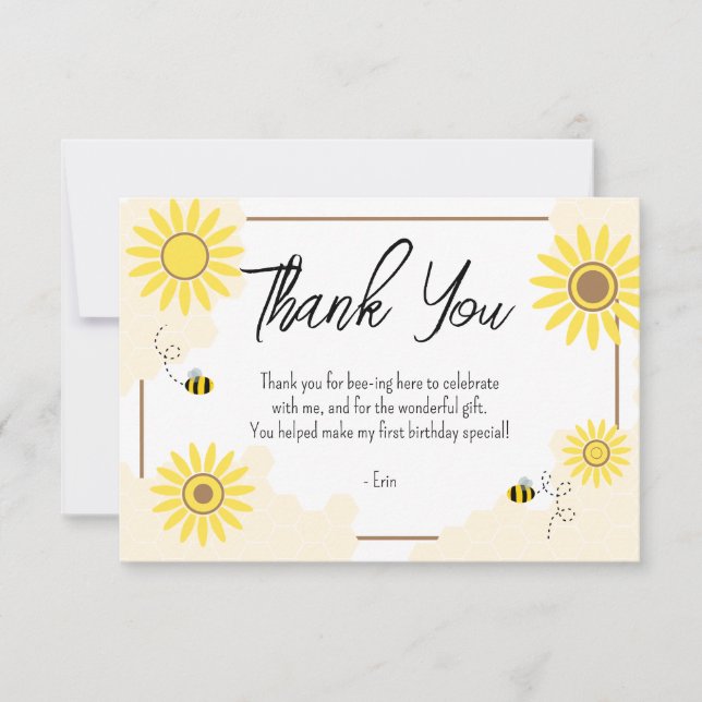 First Bee-Day Thank You Card (Front)