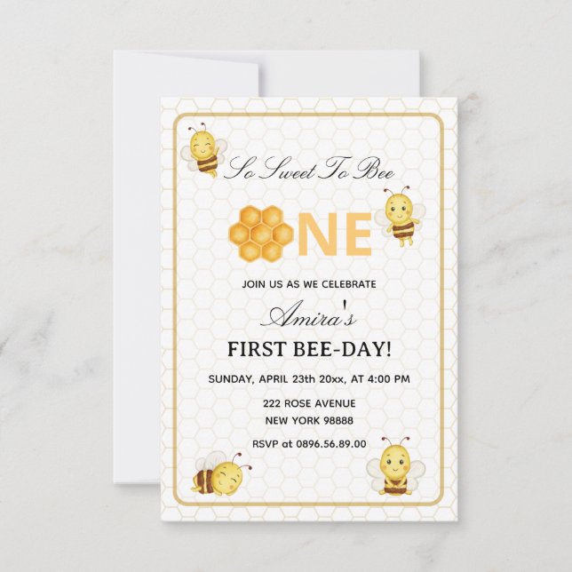 First Bee Day yellow honey 1st Birthday invitation (Front)