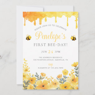 First Bee Day Yellow Wildflowers 1st Birthday Invitation