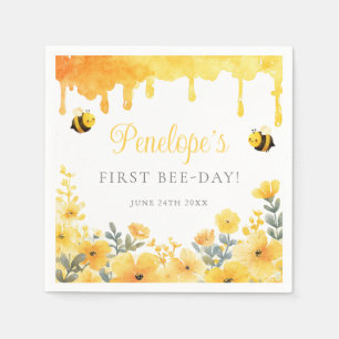 First Bee Day Yellow Wildflowers 1st Birthday Napkin