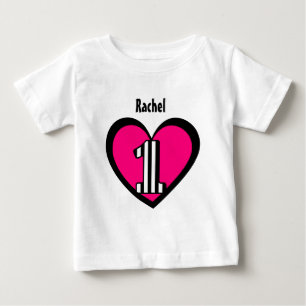 First Birthday 1 Year Old Striped Number Heart V9 Baby T-Shirt