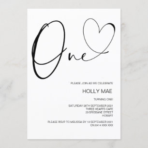 First Birthday 1st Party Cute Heart Invitation
