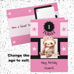 First Birthday add name cute sloth 1 today pink Card