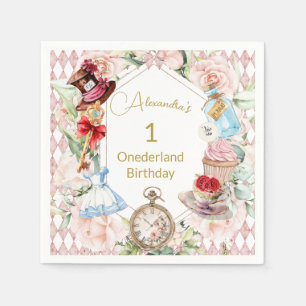 First Birthday Alice In Wonderland Child Age  Napkin