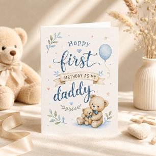 First Birthday as My Daddy Watercolor Teddy Bear Card