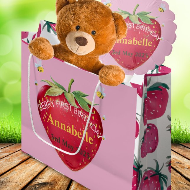 First birthday Baby 1st Strawberry Cute Large Gift Bag (Creator Uploaded)