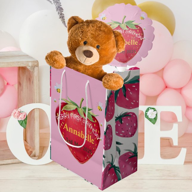 First birthday Baby 1st Strawberry Cute Medium Gift Bag (Creator Uploaded)
