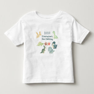 First Birthday Baby Cute Dinosaur Watercolor White Toddler T-Shirt