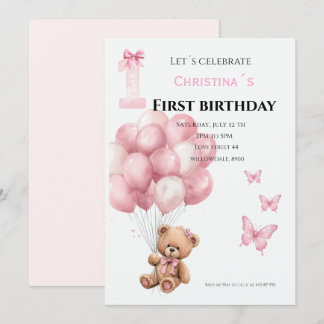 First Birthday baby girl Invitation