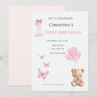 First Birthday baby girl Invitation