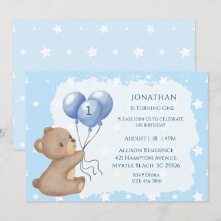 First Birthday Balloon Bear Invitations