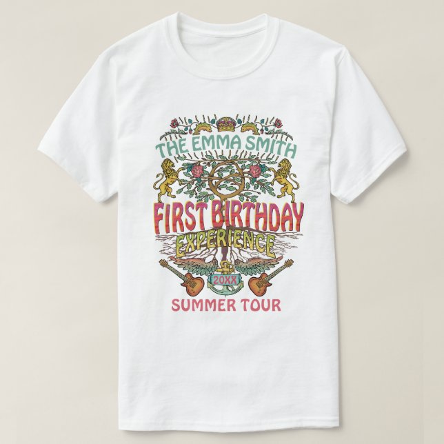 First Birthday Band Retro 70s Concert Logo Custom T-Shirt (Design Front)