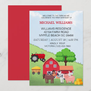 First Birthday Barnyard Farm Animals Invitation