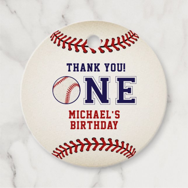 First Birthday, Baseball Favour Tags (Front)
