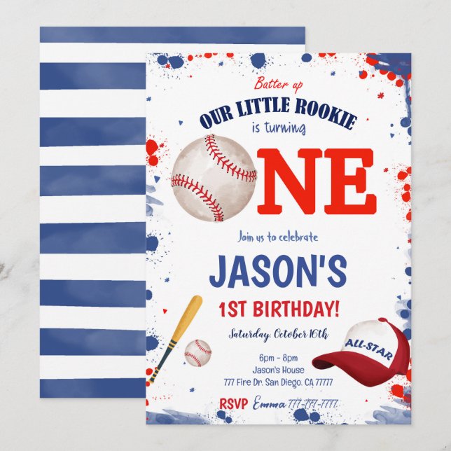 First Birthday Baseball Invitation  (Front/Back)