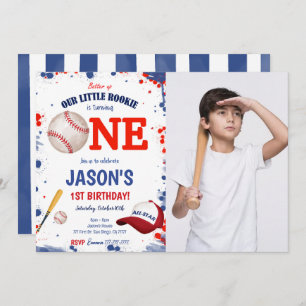 First Birthday Baseball Photo Invitation 