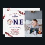 First Birthday Baseball Photo Invitation<br><div class="desc">Baseball First Birthday Party Photo! Celebrate your little rookie with this fun and unique birthday design, created with traditional style baseball background with "ONE" that has a baseball in place of the "O". Customise the text for your party and photo for a special touch to your child's special day with...</div>