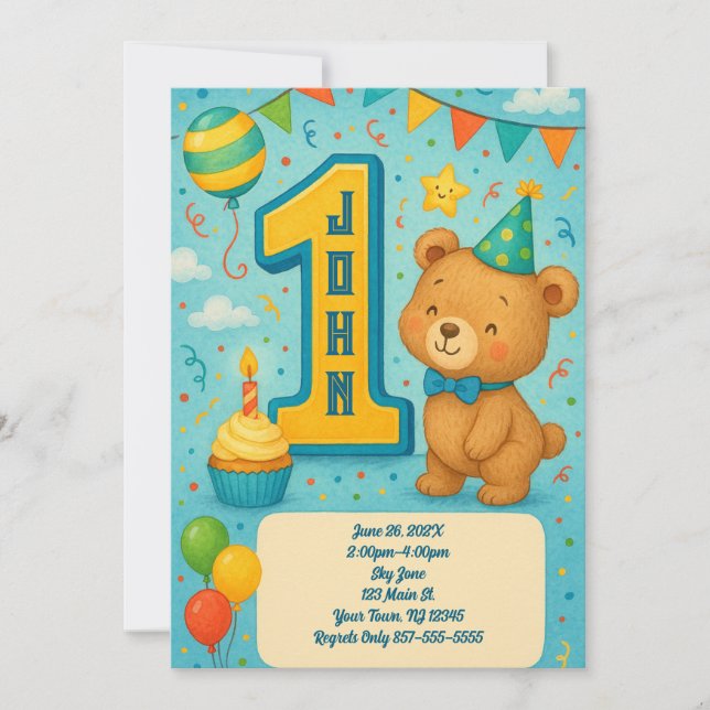 First Birthday Bear Invitation (Front)
