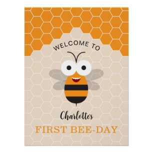 First Birthday Bee-Day Cute Honeybee Welcome Poster