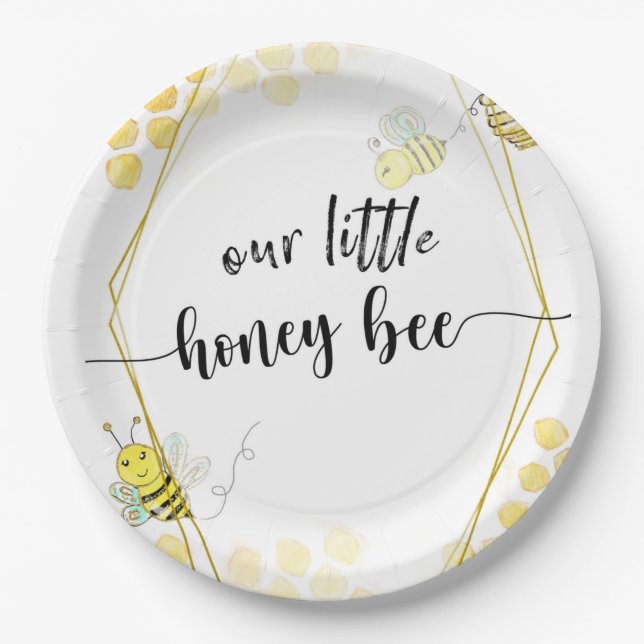 FIRST BIRTHDAY, BEE PARTY, BEE THEMED PAPER PLATE (Front)