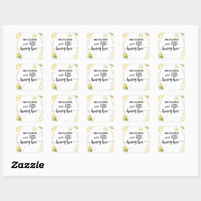 FIRST BIRTHDAY, BEE PARTY, BEE THEMED SQUARE STICKER (Sheet)